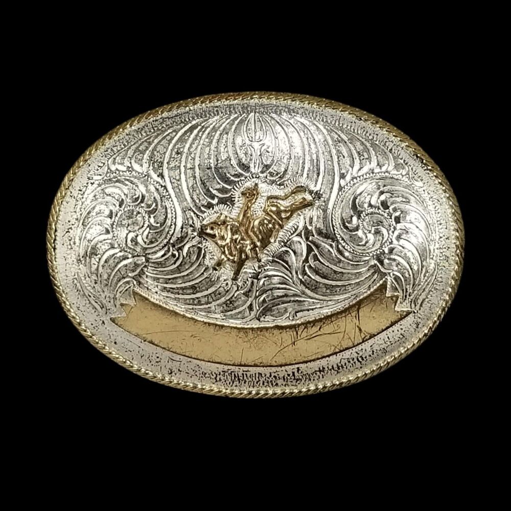 Vintage Melton Silver Western Bronc Rider Belt Buckle
